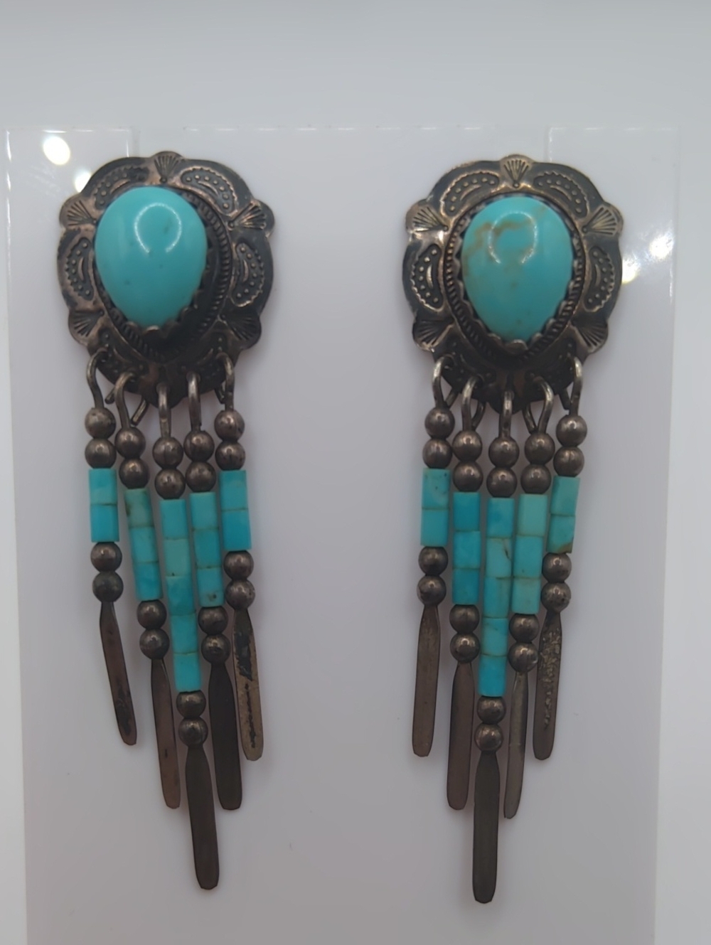 Q.T. 925 Turquoise Cabochon Pierced Dangle Earrings